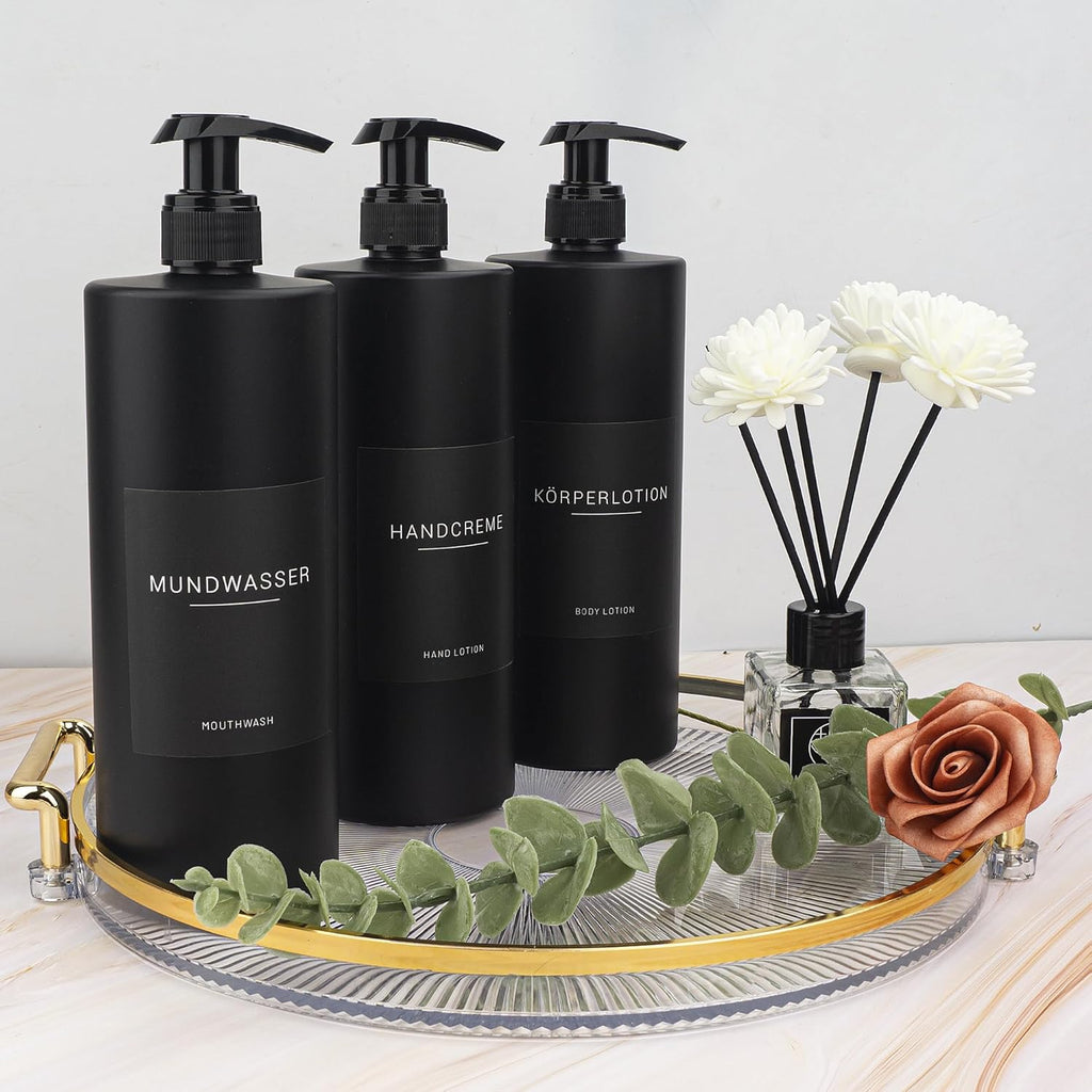 Ezebesta 500 ml Soap Dispenser with 22 Black Labels Minimalist Luxury Upscale Matte Black Lotion Dispenser