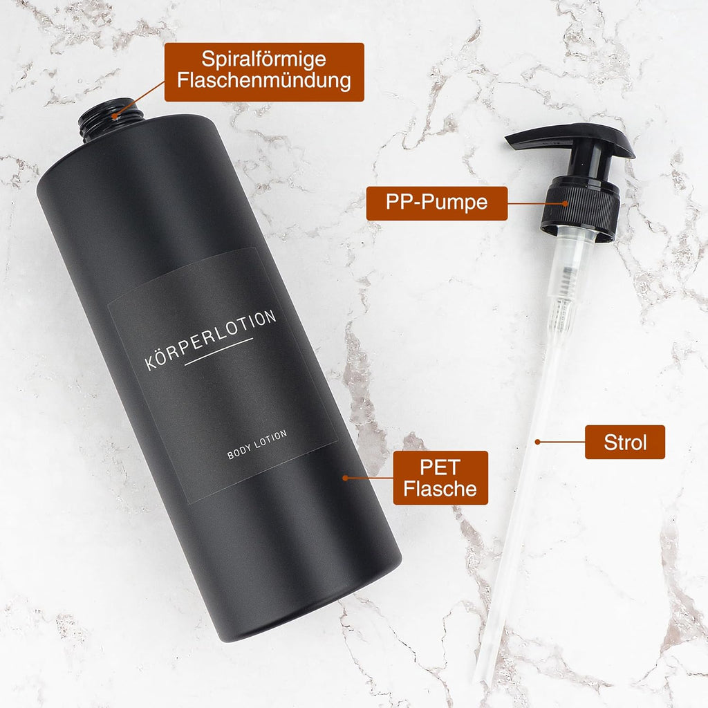 Ezebesta 500 ml Soap Dispenser with 22 Black Labels Minimalist Luxury Upscale Matte Black Lotion Dispenser