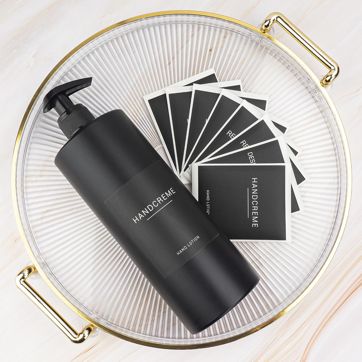 Ezebesta 500 ml Soap Dispenser with 22 Black Labels Minimalist Luxury Upscale Matte Black Lotion Dispenser