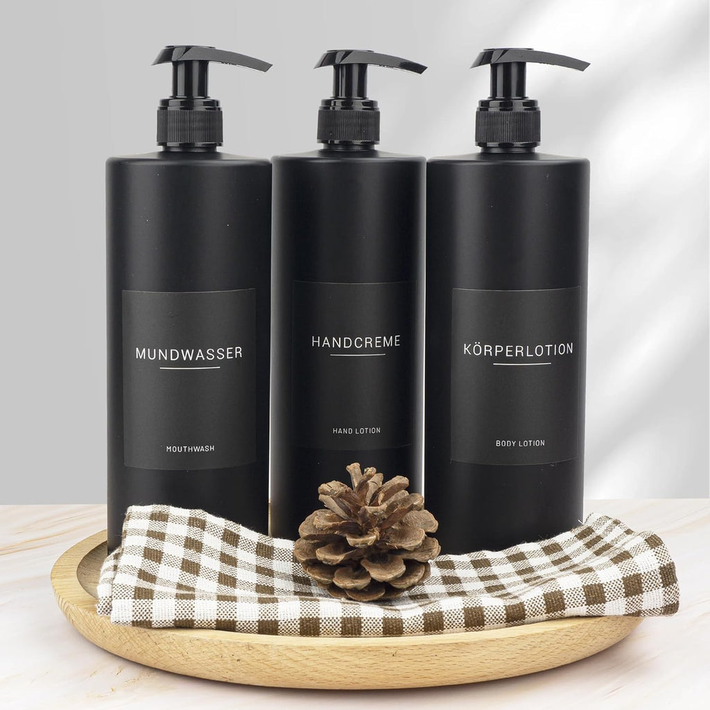 Ezebesta 500 ml Soap Dispenser with 22 Black Labels Minimalist Luxury Upscale Matte Black Lotion Dispenser