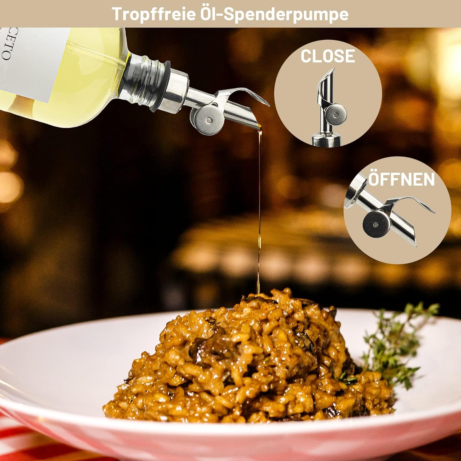 Ezebesta 3 Stücke Essig Ölspender mit Etiketten 480ml Küche Kochen Glasflaschen mit 304 Edelstahl Automatischer Pumpen Korrosionsschutz Rostfest