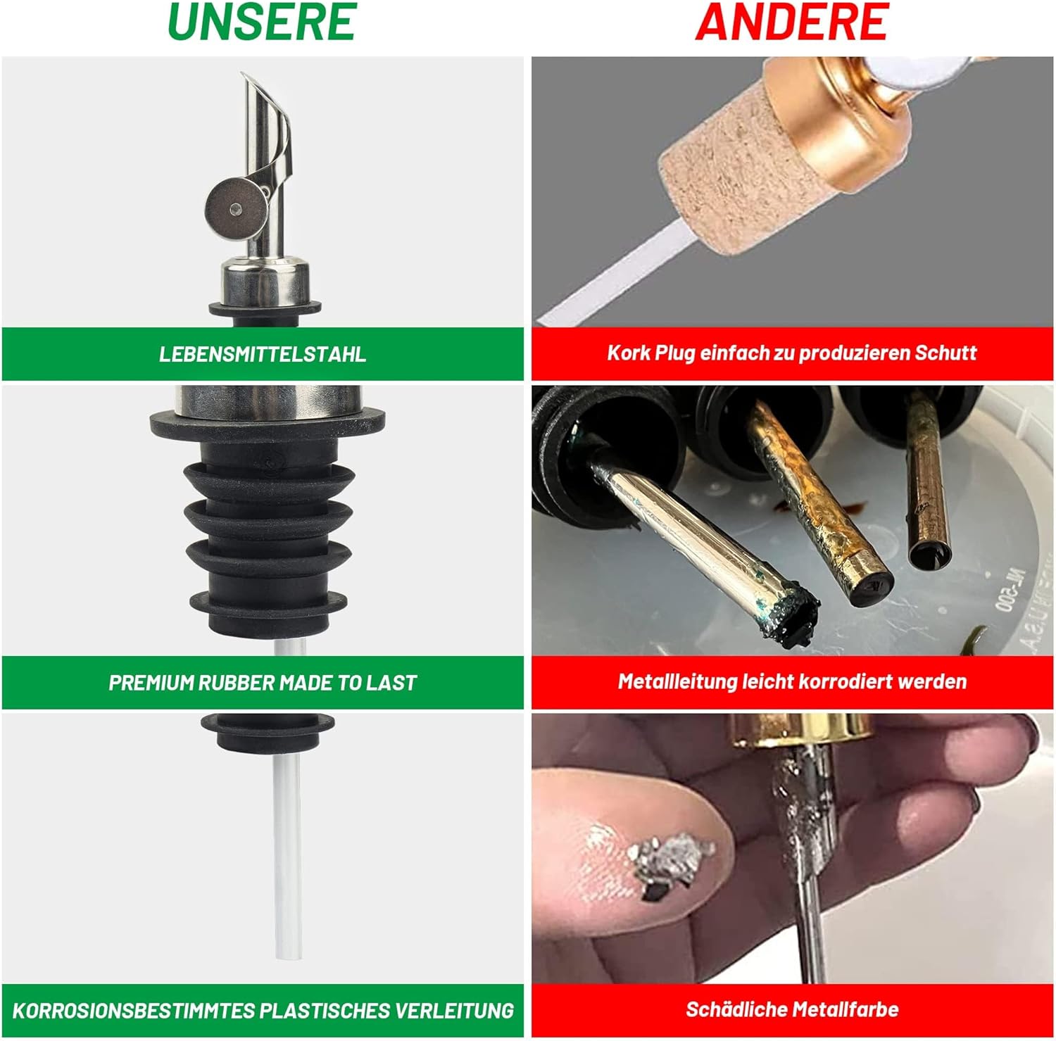 Ezebesta 3 Stücke Essig Ölspender mit Etiketten 480ml Küche Kochen Glasflaschen mit 304 Edelstahl Automatischer Pumpen Korrosionsschutz Rostfest